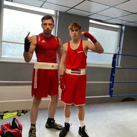 2 fighters from abergavenny boxing club at a competiton